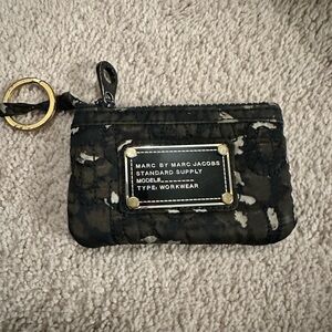 Marc by Marc Jacobs Black and Off-White Quilted Key Pouch with Gold Hardware